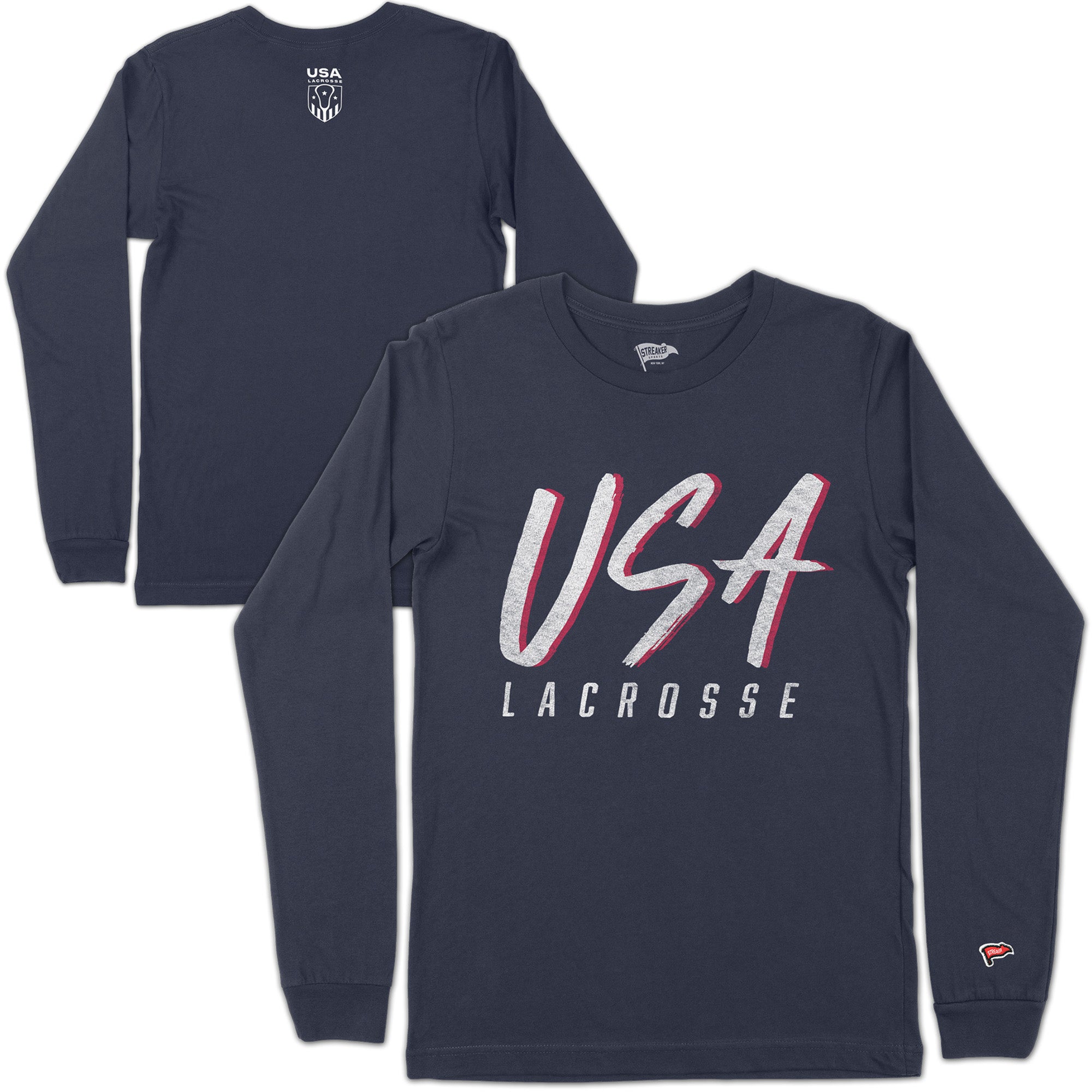 Streaker Sports USA Lacrosse Retro Script Long Sleeve 90s Inspired